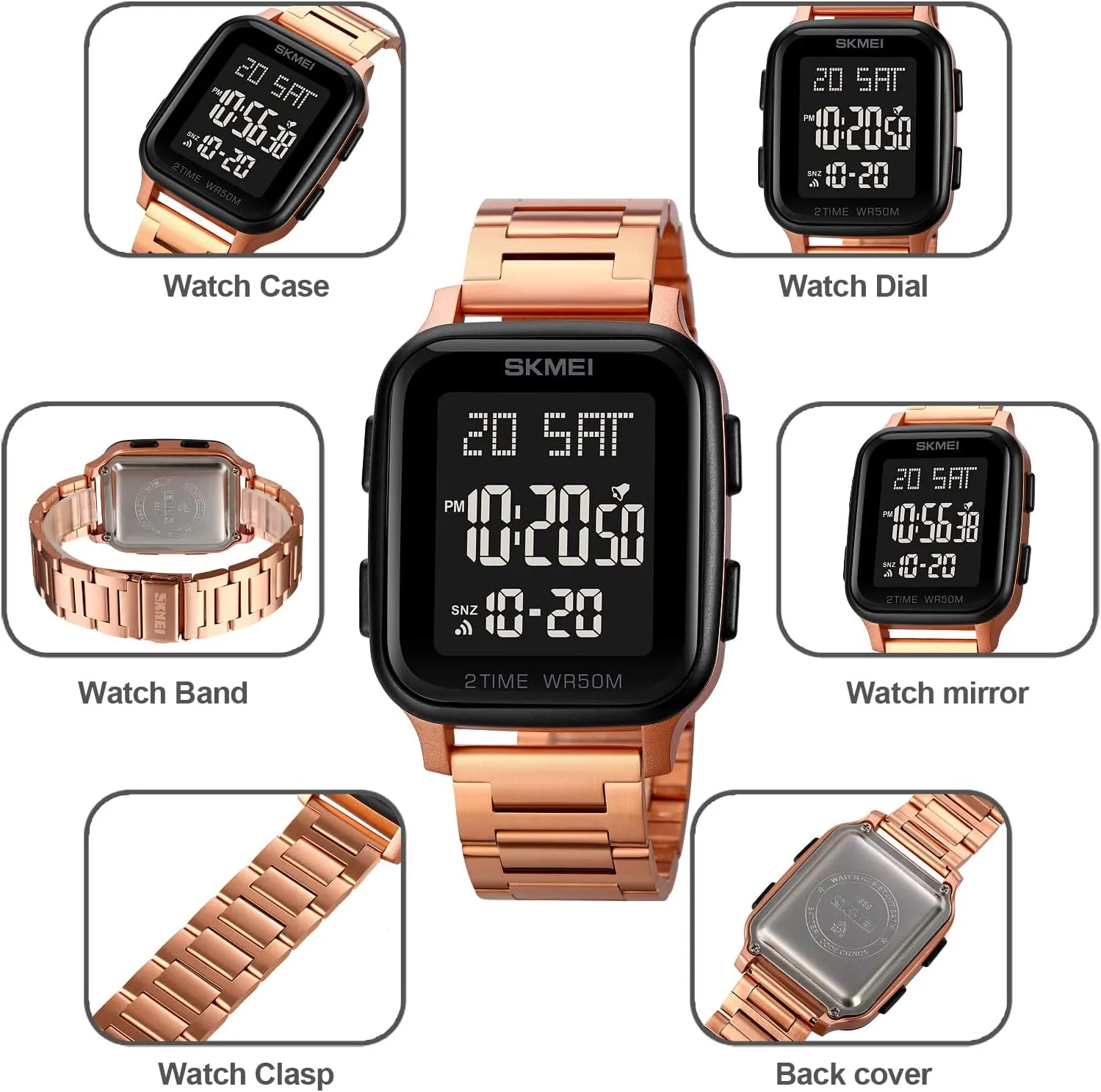 Gosasa Classic Square Face Unisex Women's Men's Digital Multifunction Outdoor Casual Watch Countdown 50M Waterproof Led Light Wristwatch