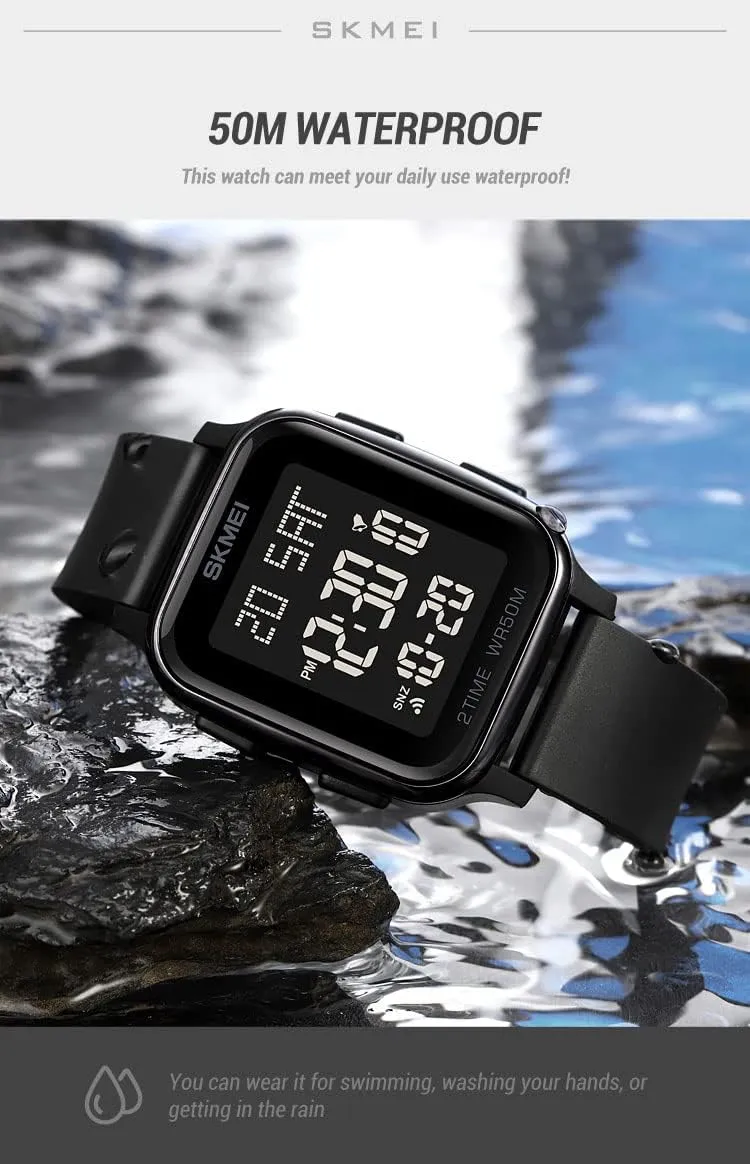 Gosasa Classic Square Face Unisex Women's Men's Digital Multifunction Outdoor Casual Watch Countdown 50M Waterproof Led Light Wristwatch