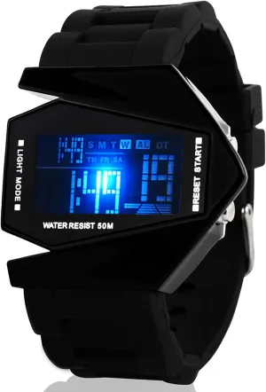 Gosasa Creative Mens LED Watch Airplane Shape Fashion Multifunction Watch for Men Date Silicone Strap Waterproof Casual Unisex Wristwatch