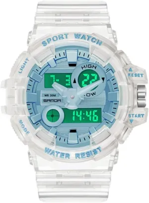 Gosasa Mens Womens Large Dial Transparent Multifunction Digital Watch Casual Dual Display 12H/24H Stopwatch Calendar Unisex Wrist Watch