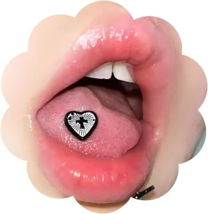 Gothic Heart Tongue Ring - Stainless Steel Flat Cross Cheek Dimple Piercing Jewelry - Black Lip Studs for Women and Men