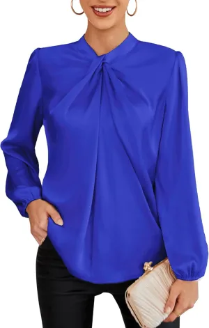 GRACE KARIN Women's Long Sleeve Shirts Mock Neck Casual Satin Blouse Tops for Business Office Work