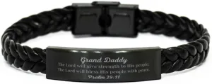 Grand Daddy Braided Leather Bracelet - The Lord will bless with peace, Inspirational Prayer Gifts for Birthday, Christmas, Veterans Day