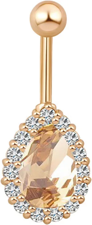 Greendou Fashion Jewelry 316L Stainless Steel Teardrop Belly Button Rings Body Piercing Reverse Sexy Navel Rings (Gold Champagne)
