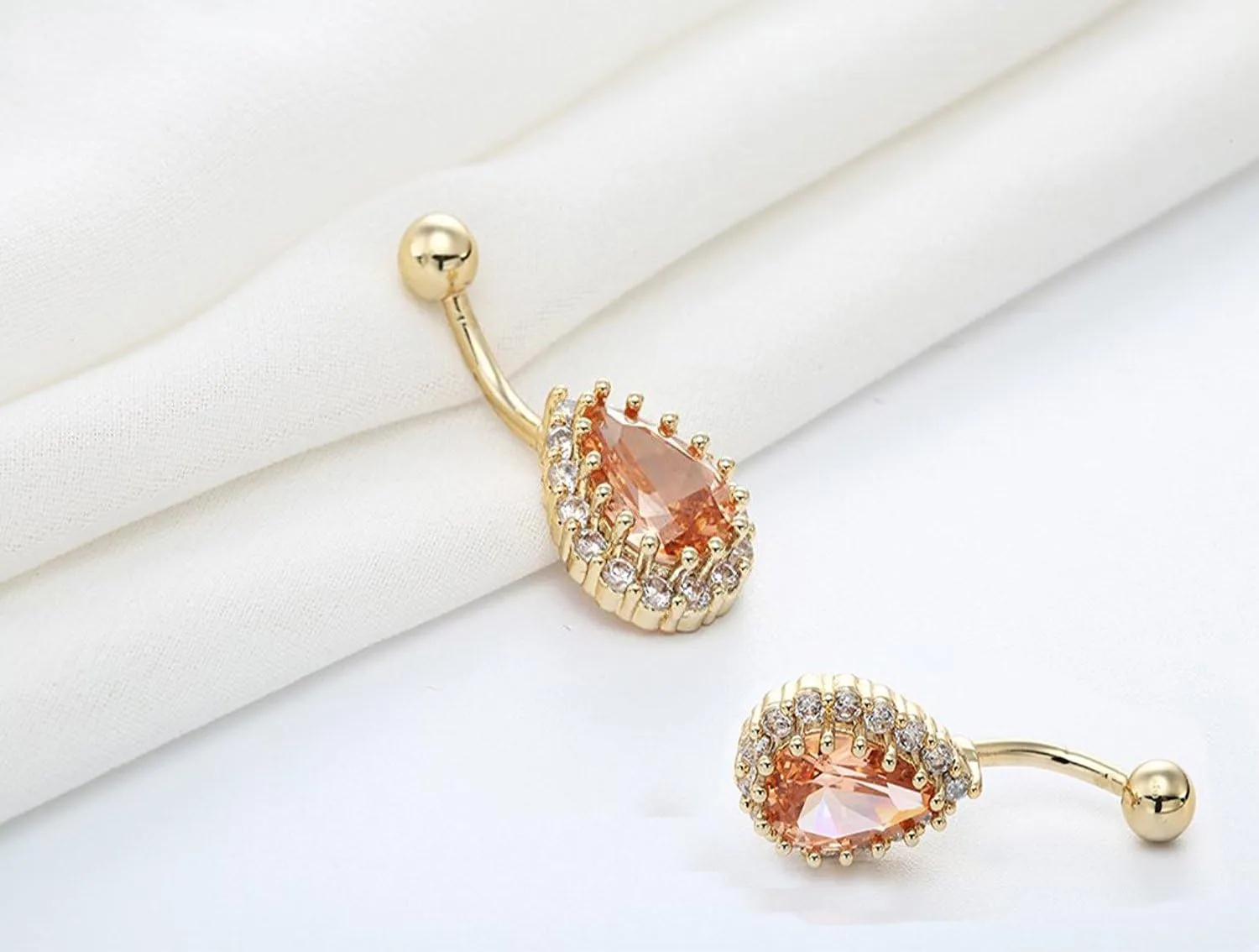 Greendou Fashion Jewelry 316L Stainless Steel Teardrop Belly Button Rings Body Piercing Reverse Sexy Navel Rings (Gold Champagne)