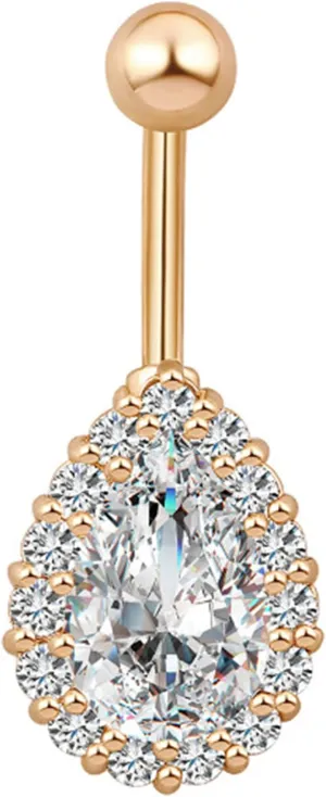 Greendou Fashion Jewelry 316L Stainless Steel Teardrop Belly Button Rings Body Piercing Reverse Sexy Navel Rings (Gold Clear)