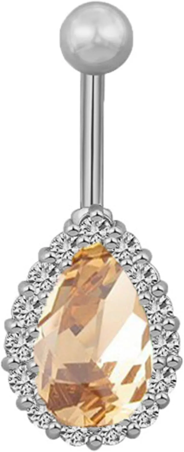 Greendou Fashion Jewelry 316L Stainless Steel Teardrop Belly Button Rings Body Piercing Reverse Sexy Navel Rings (Silver Champagn)