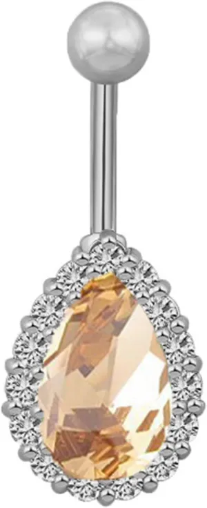 Greendou Fashion Jewelry 316L Stainless Steel Teardrop Belly Button Rings Body Piercing Reverse Sexy Navel Rings (Silver Champagn)