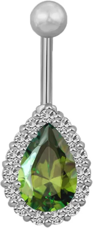 Greendou Fashion Jewelry 316L Stainless Steel Teardrop Belly Button Rings Body Piercing Reverse Sexy Navel Rings (Silver Green)