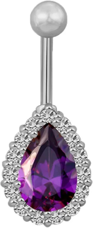 Greendou Fashion Jewelry 316L Stainless Steel Teardrop Belly Button Rings Body Piercing Reverse Sexy Navel Rings (Silver Purple)