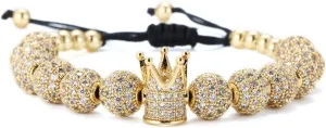 GVUSMIL Imperial Gold Crown 8mm Beads Bracelets Luxury CZ Italian Style Charm King Royal Bracelet for Men