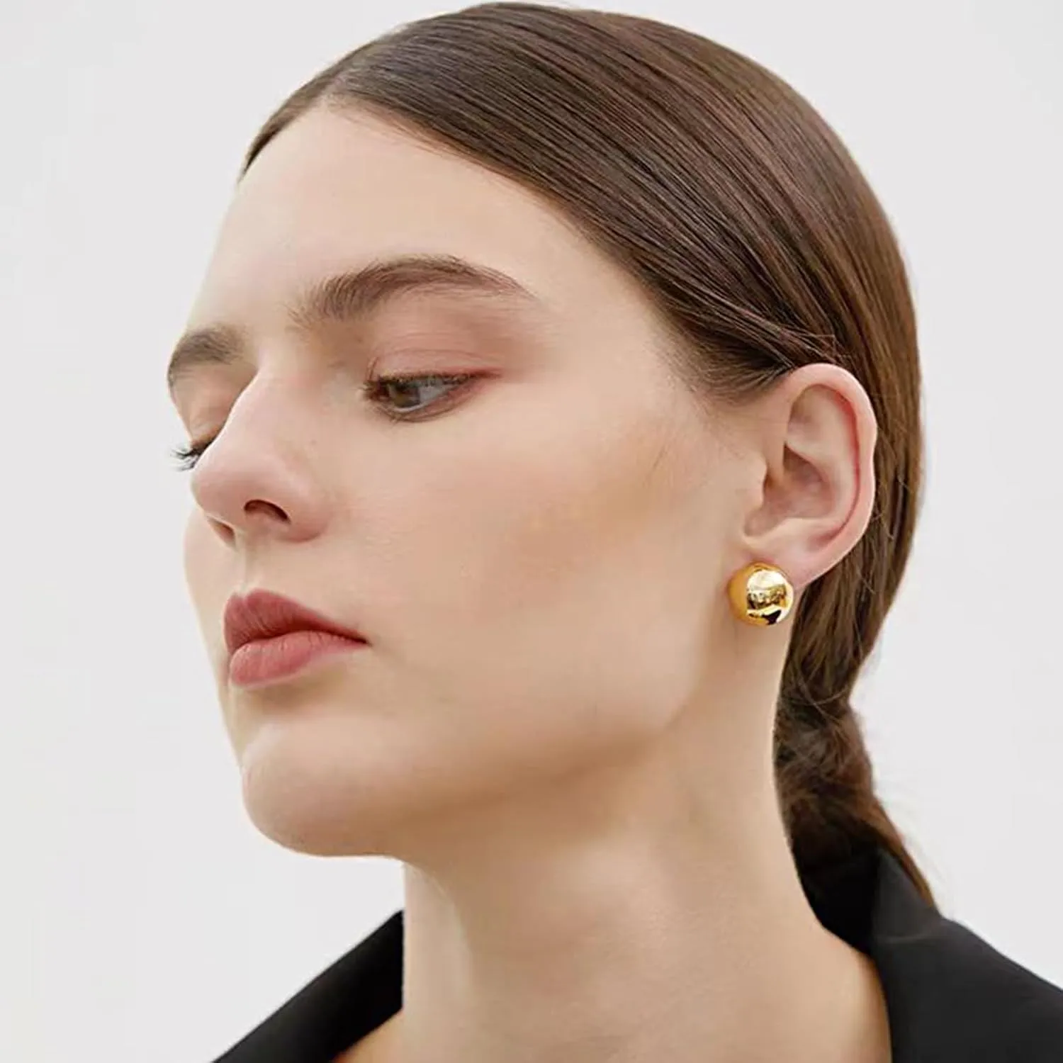 Half Ball Dome Stud Earrings for Women Gold Plated Hypoallergenic Nickel Free Polished Round Post Pin Studs Minimalist Simple Fashion Mother's Day Birthday Jewelry Gifts