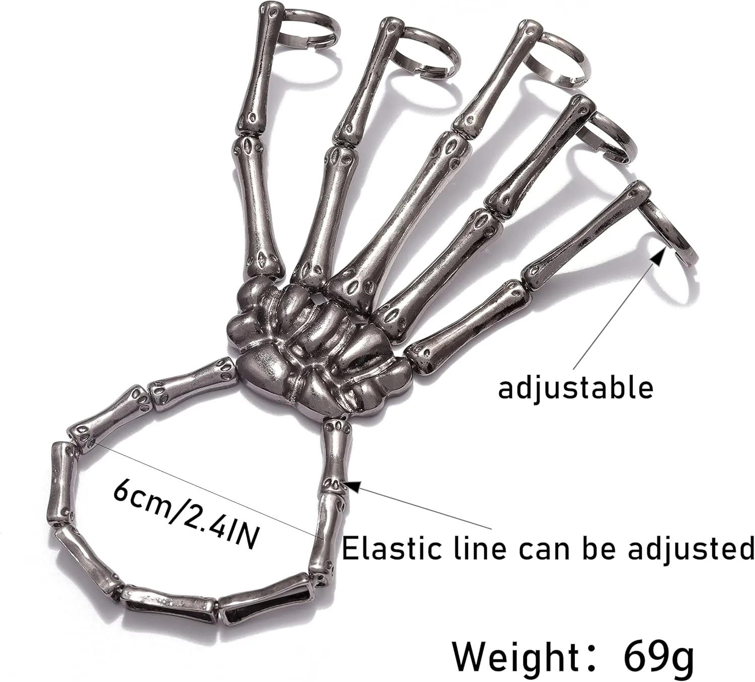 Halloween Bracelets Wristband Skull Hand Bracelet Goth Skeleton Chain Punk Jewelry for Men and Women (1PCS)