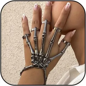 Halloween Bracelets Wristband Skull Hand Bracelet Goth Skeleton Chain Punk Jewelry for Men and Women (1PCS)
