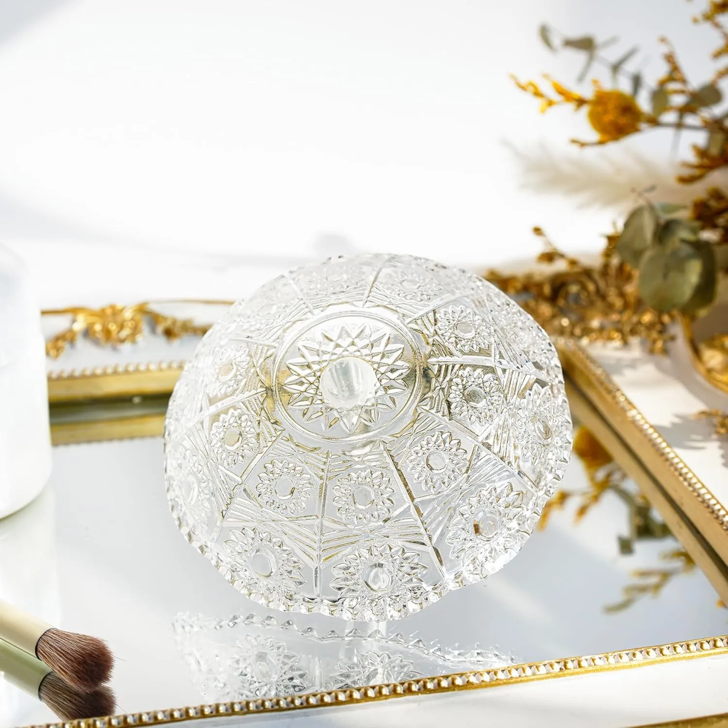 H&D HYALINE & DORA Crystal Ring Holder Dish, Clear Glass Ring Holder for Jewelry,Round Ring Holder Tray for Rings Earrings Necklace Organizer