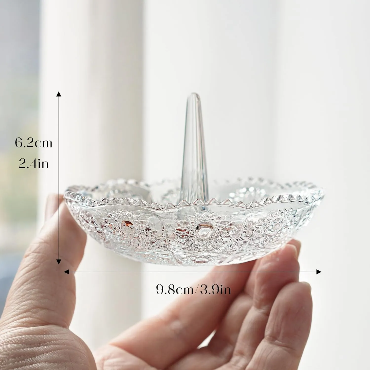 H&D HYALINE & DORA Crystal Ring Holder Dish, Clear Glass Ring Holder for Jewelry,Round Ring Holder Tray for Rings Earrings Necklace Organizer