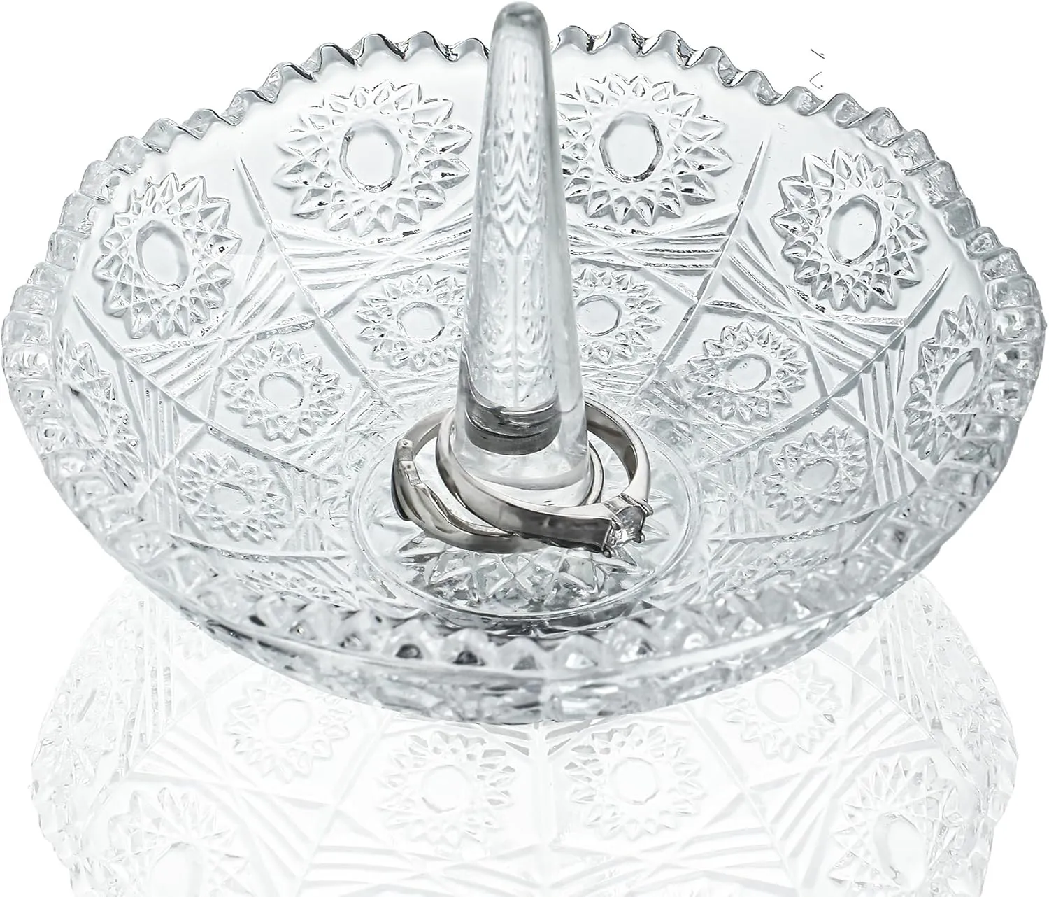H&D HYALINE & DORA Crystal Ring Holder Dish, Clear Glass Ring Holder for Jewelry,Round Ring Holder Tray for Rings Earrings Necklace Organizer