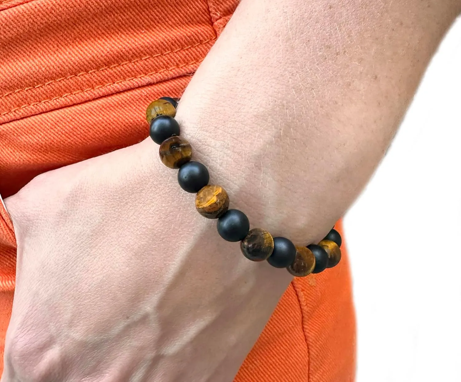 Handmade Black Onyx and Tiger's Eye Bracelet - Stylish Stretch Gemstone Bracelet for Men and Women