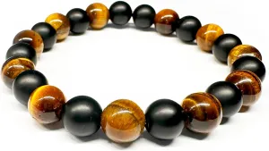 Handmade Black Onyx and Tiger's Eye Bracelet - Stylish Stretch Gemstone Bracelet for Men and Women
