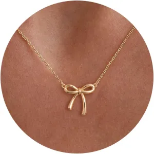 HANLI Gold Necklace for Women - Bow Necklace 14K Gold Plated Dainty Cubic Zirconia Bow Necklace Small Bow Necklace Trendy Necklaces for Women Minimalist Jewelry