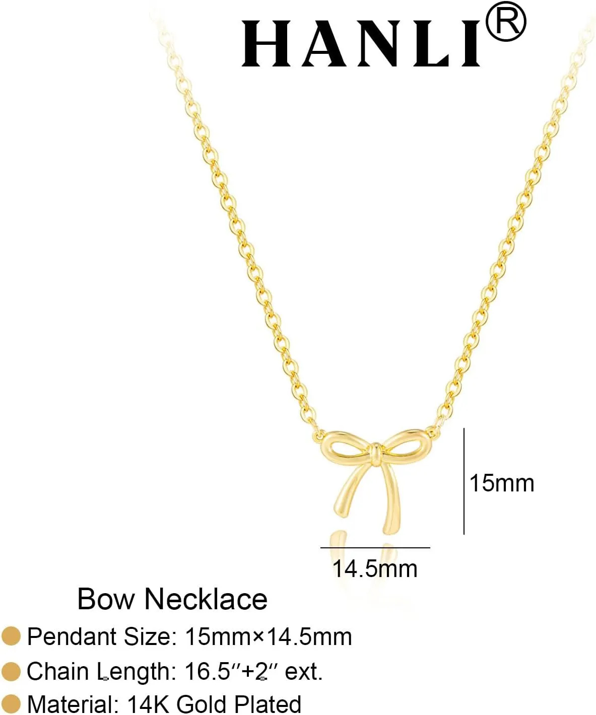 HANLI Gold Necklace for Women - Bow Necklace 14K Gold Plated Dainty Cubic Zirconia Bow Necklace Small Bow Necklace Trendy Necklaces for Women Minimalist Jewelry