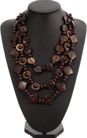 Happyyami 3- Layered Statement Necklace Womens Bohemia Choker Necklaces Multicolor Fashion Wood Bead Necklace