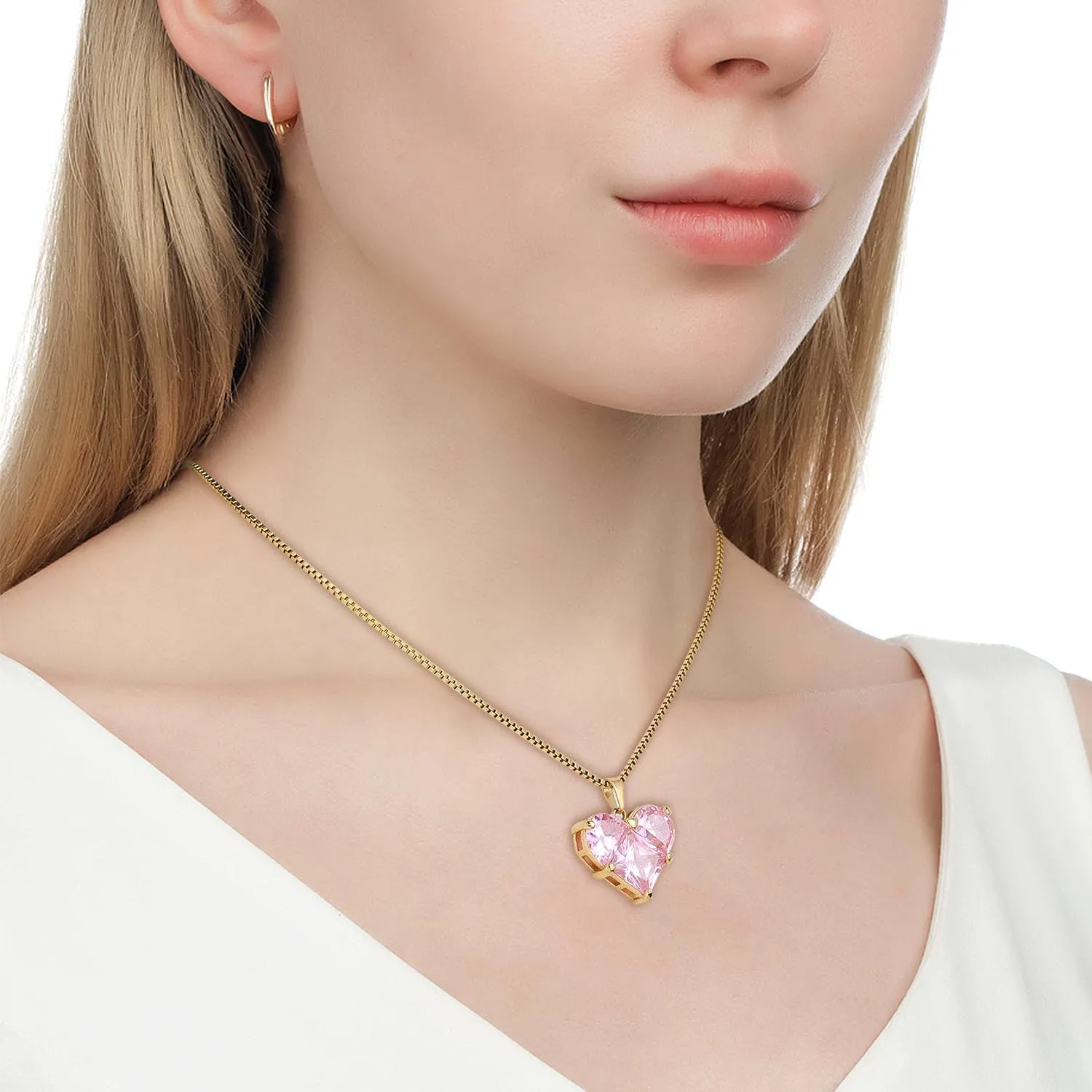 Heart Stone Pendant Necklace for Women, Trendy Statement Birthstone Dainty Chain Choker Mothers Day Prom Jewelry Gift