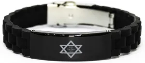 Hebrew Jewish Prayer Bracelet, Am Yisrael Chai Star of David, Israeli Jewish Jewelry Gifts for Jewish Prayer, Black Stainless Steel Silicone Bracelet