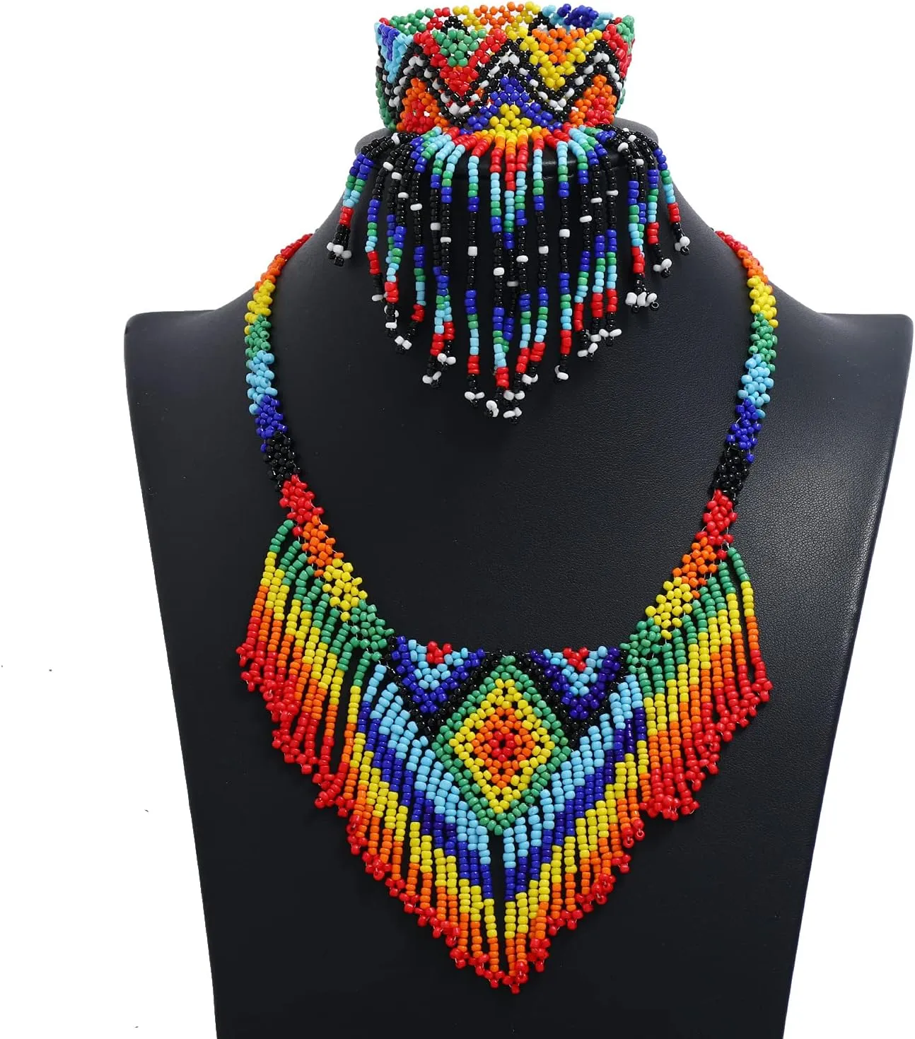 HENGYID Bohemian Handmade Statement Necklace | Beads Shawl Zulu Necklace & Boho | Tribal Necklaces for Women | Wedding Fine Jewelry Ethnic Style Hand-Woven Exaggerated Personality Necklace