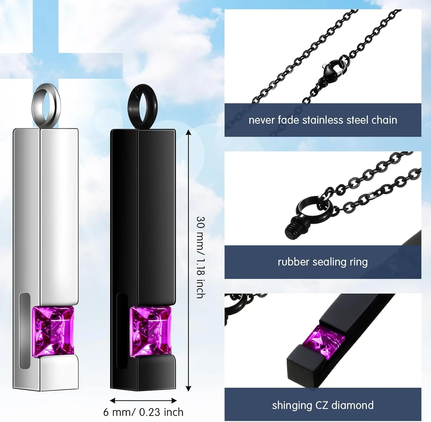 Henoyso 12 Pcs Urn Necklace for Ashes Bulk Cremation Cross Heart Cubic Jewelry Stainless Steel Memorial Locket for Men Women