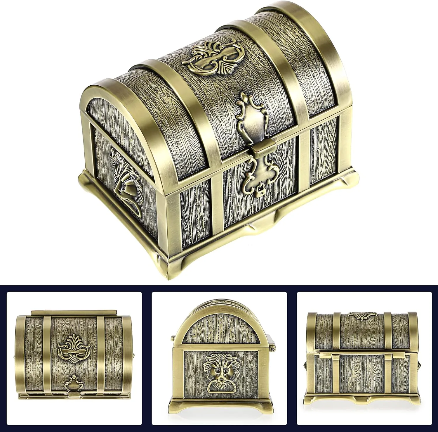 Hipiwe Vintage Metal Jewelry Box Treasure Trinket Chest,Smal Ring Earrings Necklace Keepsake Gift Holder Case for Girls Ladies Women (Bronze, Medium)