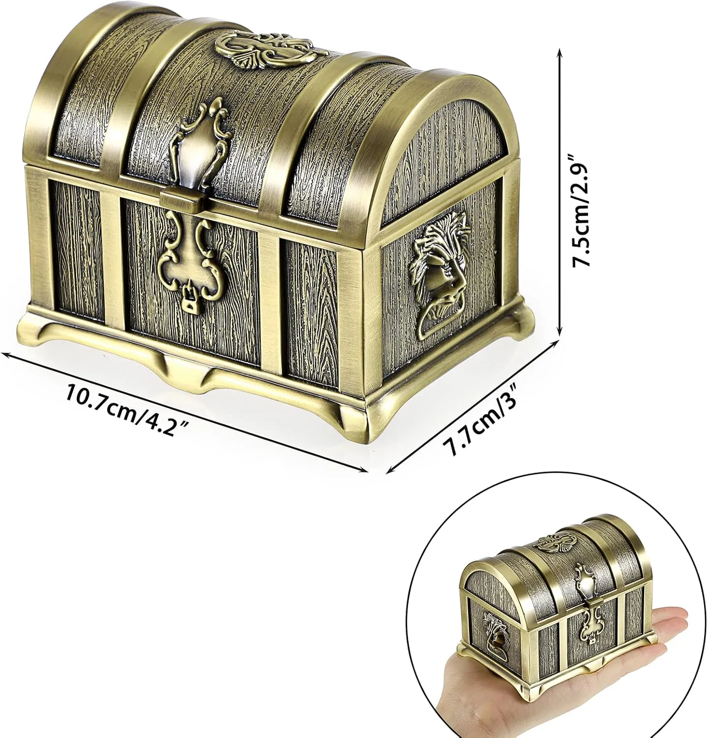 Hipiwe Vintage Metal Jewelry Box Treasure Trinket Chest,Smal Ring Earrings Necklace Keepsake Gift Holder Case for Girls Ladies Women (Bronze, Medium)