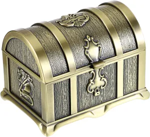Hipiwe Vintage Metal Jewelry Box Treasure Trinket Chest,Smal Ring Earrings Necklace Keepsake Gift Holder Case for Girls Ladies Women (Bronze, Medium)