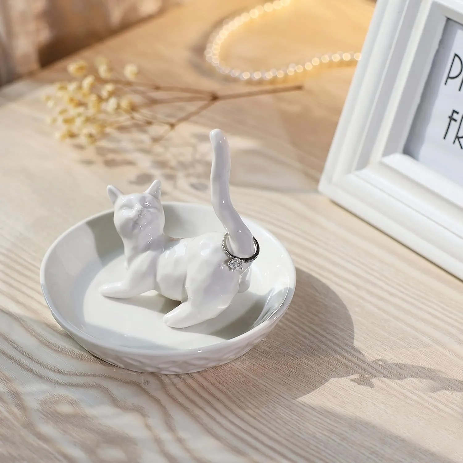 HOME SMILE Cat Ring Holder, Ceramic Jewelry Holder, Cat Gifts for Women, Mother's Day