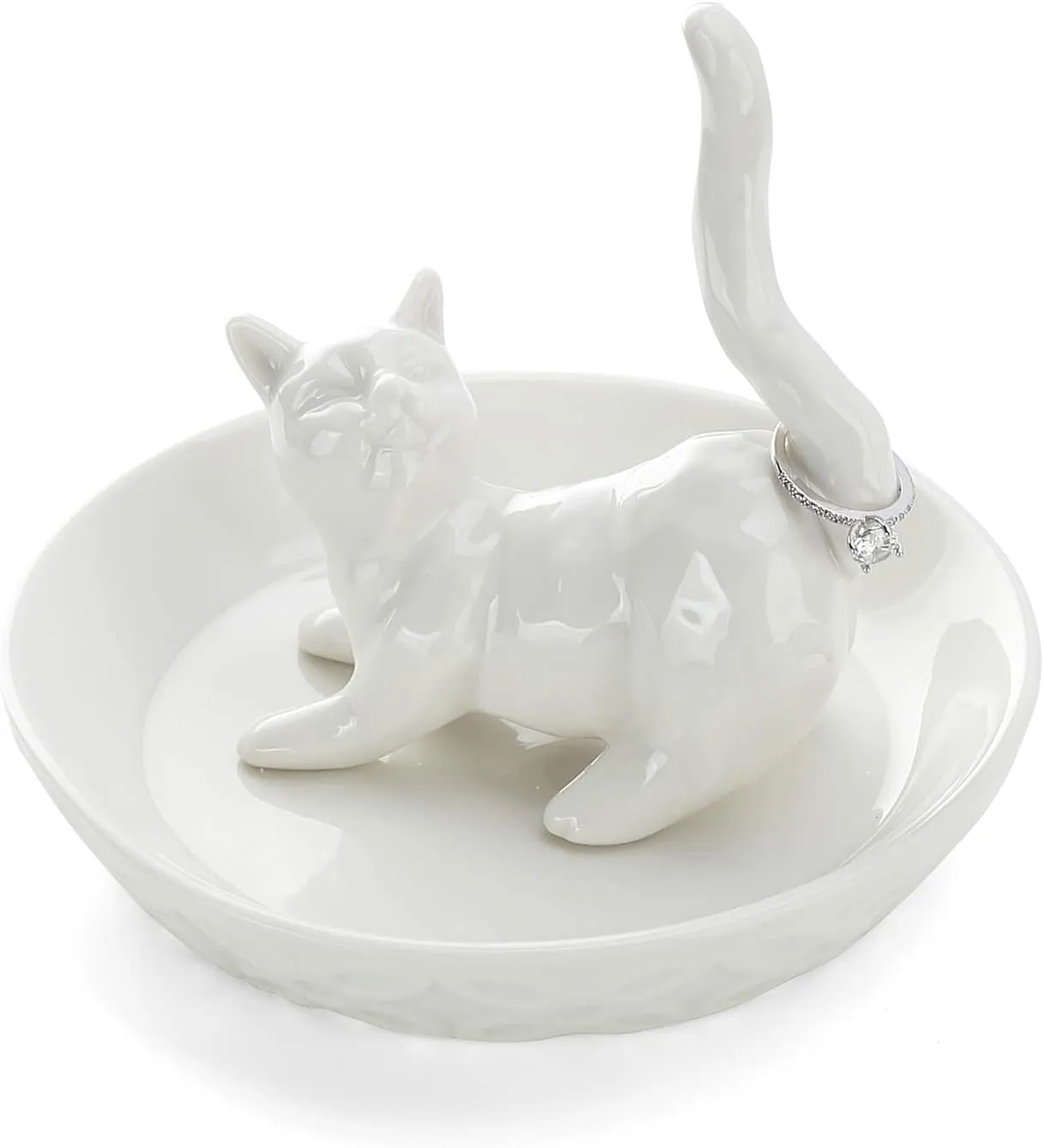HOME SMILE Cat Ring Holder, Ceramic Jewelry Holder, Cat Gifts for Women, Mother's Day