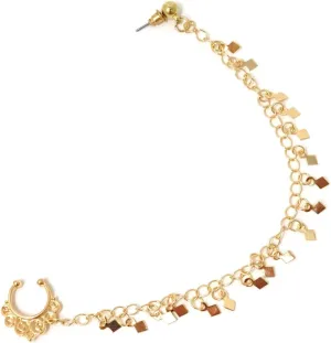 Honbay Body Jewelry Fake Septum Ring Non Piercing Nose Rings with Chain Nose to Ear Chain with Tassel (Gold)