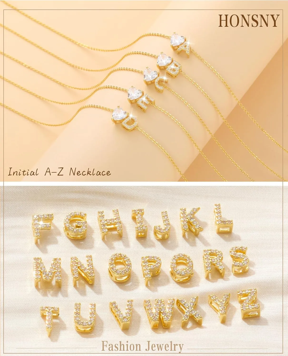 Honsny Gold Heart Initial Necklaces for Women 18K Gold Plated Letter A-Z Necklace Dainty Cute CZ Heart Initial Necklace Personalized Gold Jewelry Birthday Gifts for Women Trendy
