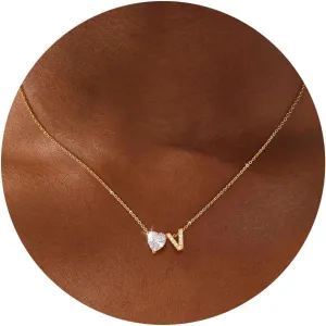Honsny Gold Heart Initial Necklaces for Women 18K Gold Plated Letter A-Z Necklace Dainty Cute CZ Heart Initial Necklace Personalized Gold Jewelry Birthday Gifts for Women Trendy