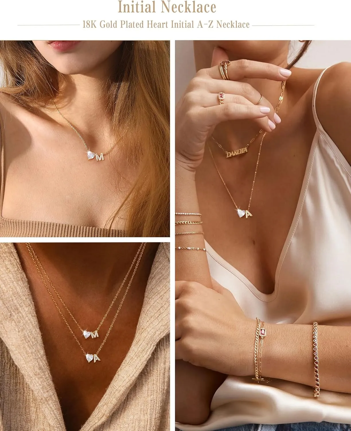 Honsny Gold Heart Initial Necklaces for Women 18K Gold Plated Letter A-Z Necklace Dainty Cute CZ Heart Initial Necklace Personalized Gold Jewelry Birthday Gifts for Women Trendy