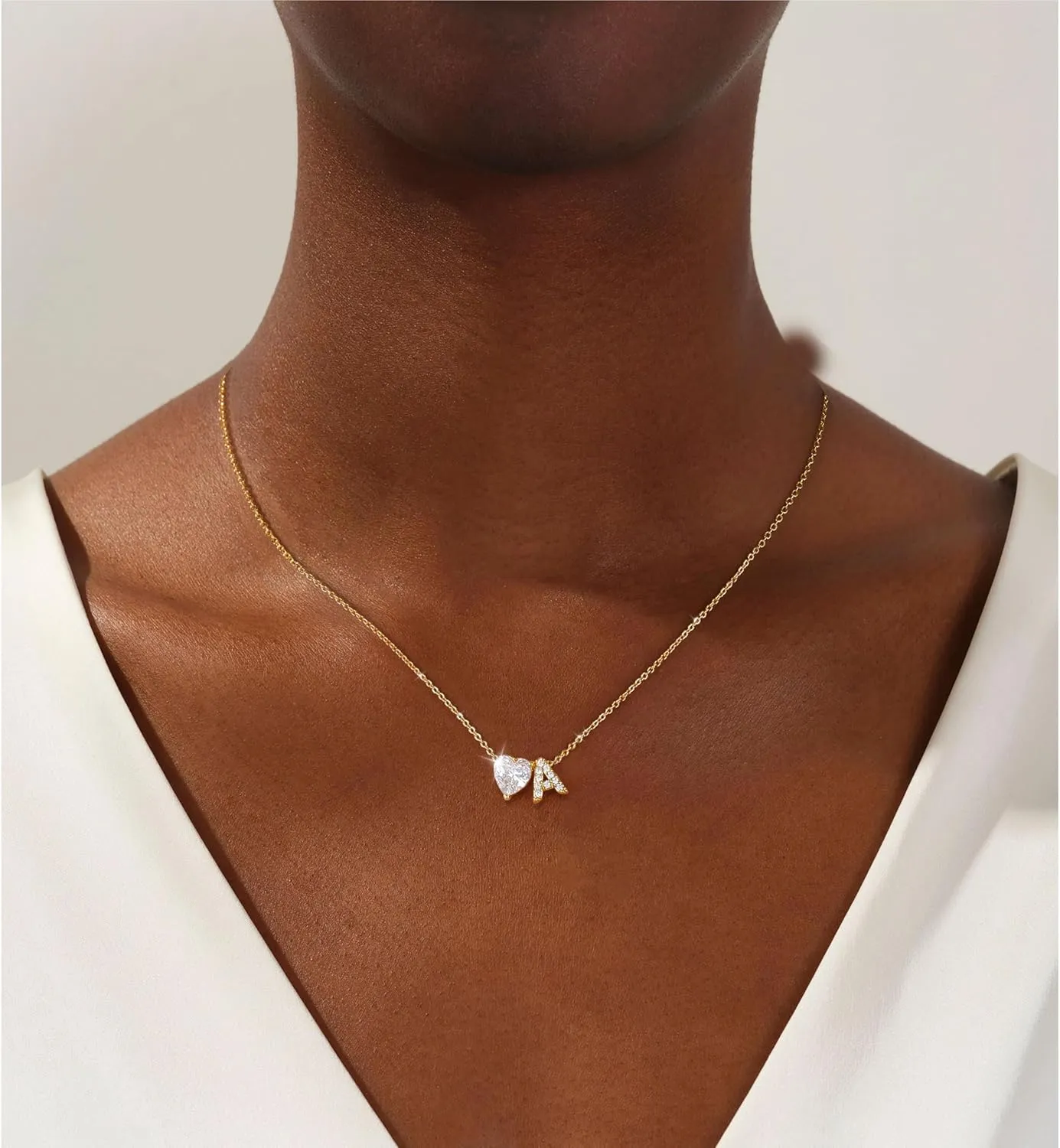 Honsny Gold Heart Initial Necklaces for Women 18K Gold Plated Letter A-Z Necklace Dainty Cute CZ Heart Initial Necklace Personalized Gold Jewelry Birthday Gifts for Women Trendy