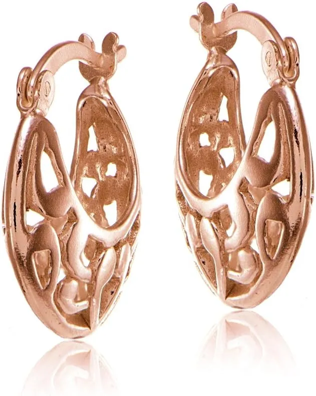 Hoops & Loops 925 Sterling Silver High Polished Lightweight Filigree Round 17mm Small Hoop Earrings for Women, Silver, Yellow Gold & Rose Gold