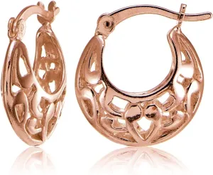 Hoops & Loops 925 Sterling Silver High Polished Lightweight Filigree Round 17mm Small Hoop Earrings for Women, Silver, Yellow Gold & Rose Gold