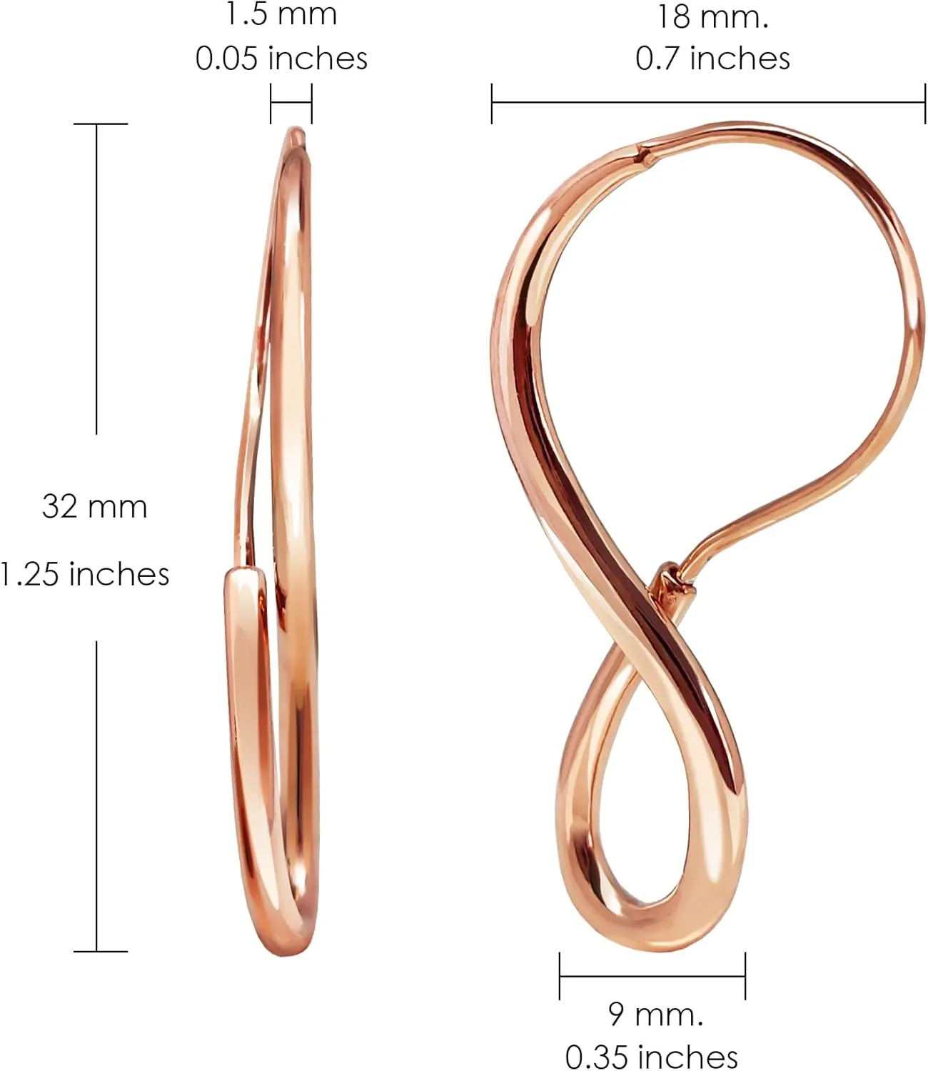 Hoops & Loops 925 Sterling Silver Infinity Eternity Figure Eight 8 Polished Twisted Endless or Click-Top Hoop Earrings for Women