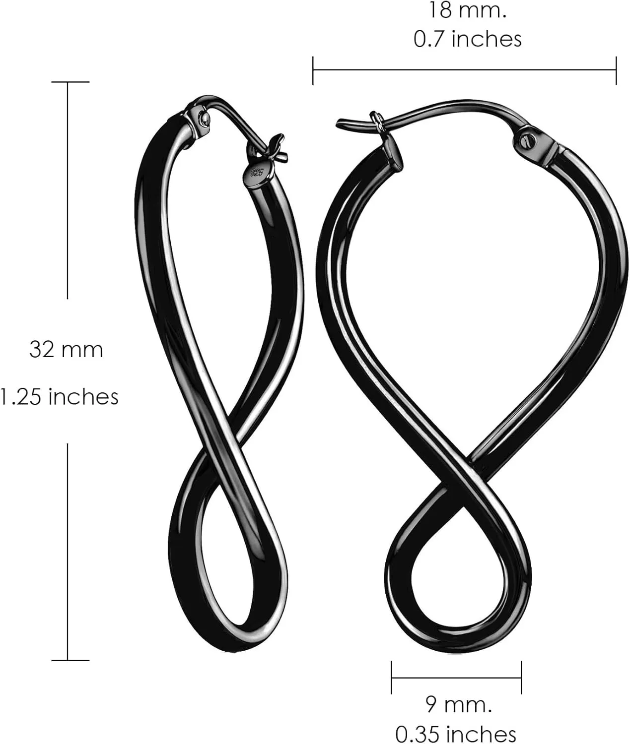 Hoops & Loops 925 Sterling Silver Infinity Eternity Figure Eight 8 Polished Twisted Endless or Click-Top Hoop Earrings for Women
