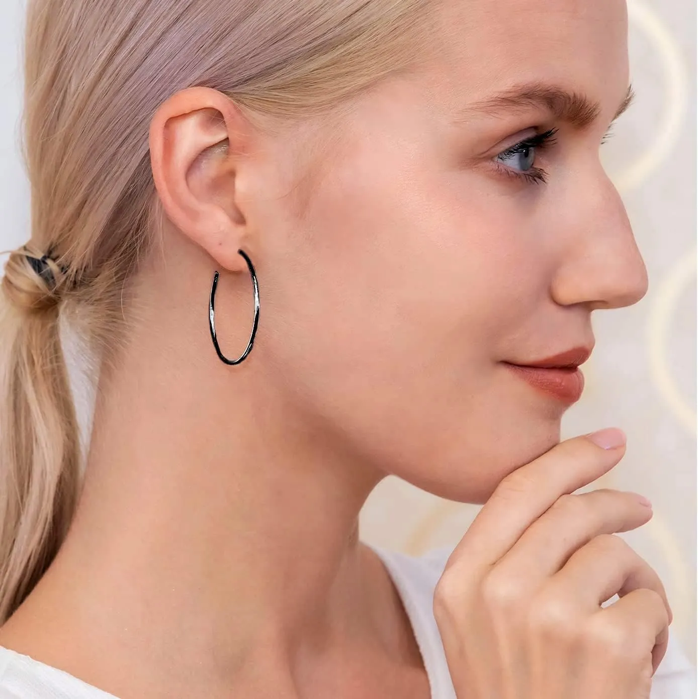 Hoops & Loops 925 Sterling Silver Open 1.5mm Thin Polished Round C-Hoop Earrings for Women, Silver, Yellow, Rose Gold, Black 15mm-40mm