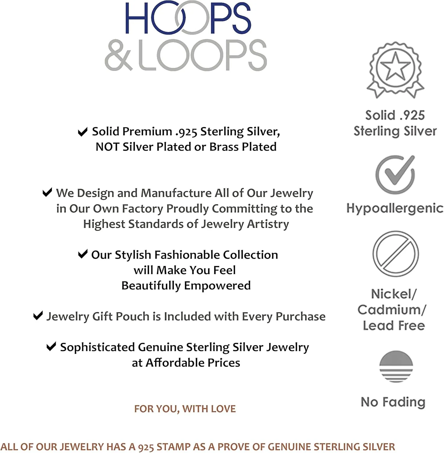 Hoops & Loops 925 Sterling Silver Open 1.5mm Thin Polished Round C-Hoop Earrings for Women, Silver, Yellow, Rose Gold, Black 15mm-40mm