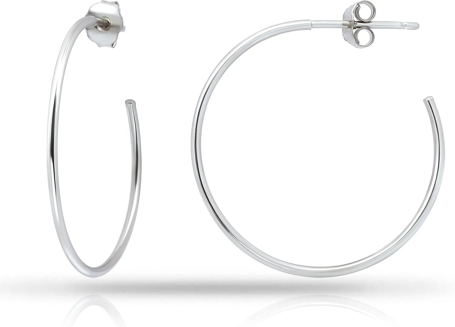 Hoops & Loops 925 Sterling Silver Open 1.5mm Thin Polished Round C-Hoop Earrings | Silver, Yellow, Rose Gold Flashed Sterling Silver 15mm 20mm 25mm 35mm 45mm