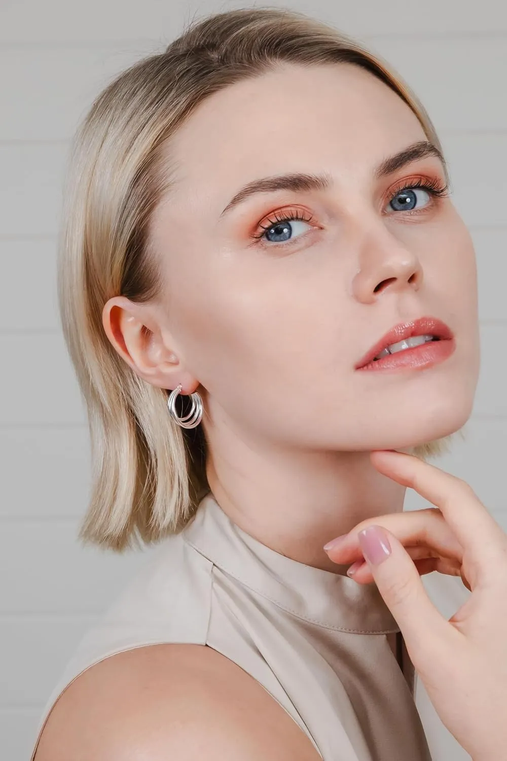 Hoops & Loops 925 Sterling Silver Triple Circle Round-Tube High Polished Hoop Earrings for Women, 20mm, 25mm