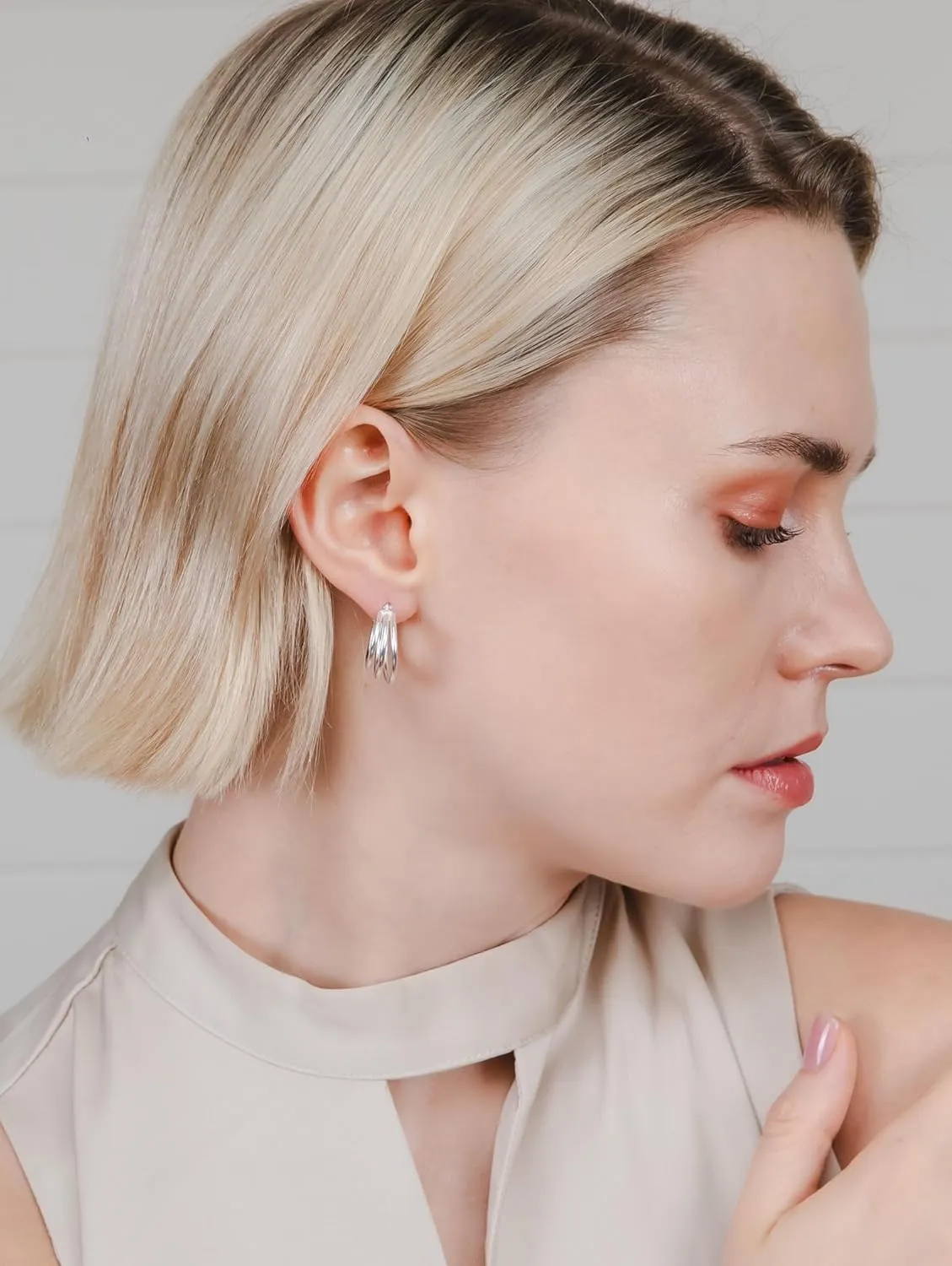 Hoops & Loops 925 Sterling Silver Triple Circle Round-Tube High Polished Hoop Earrings for Women, 20mm, 25mm