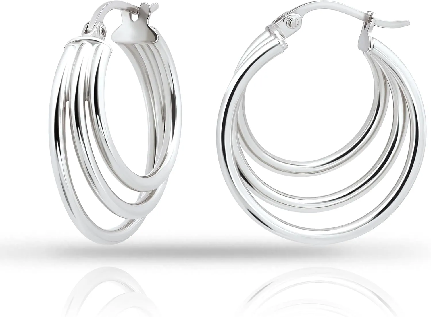 Hoops & Loops 925 Sterling Silver Triple Circle Round-Tube High Polished Hoop Earrings for Women, 20mm, 25mm